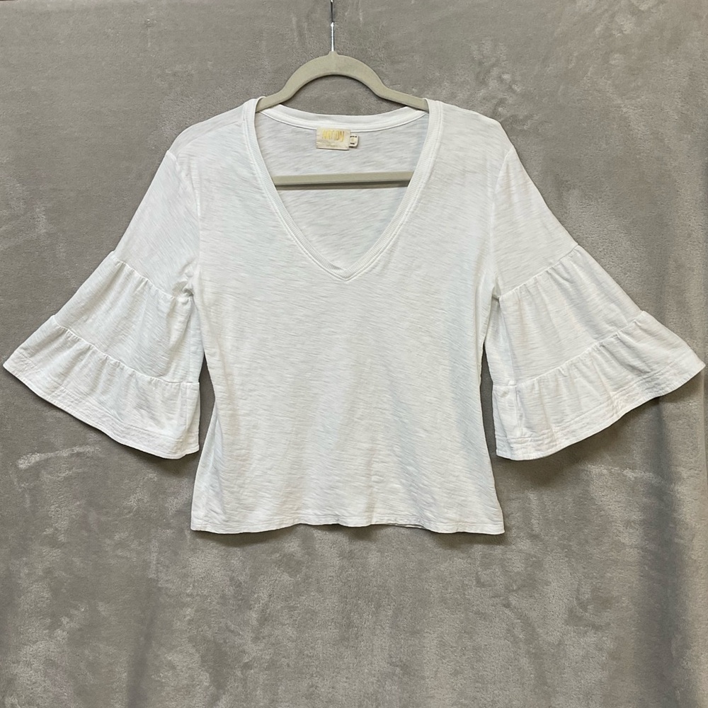 Nation LTD White V-Neck 3/4 Bell Sleeve Top T-Shirt Womens S